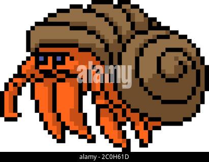 dessin animé isolé de crabe ermit pixel art vectoriel Illustration de Vecteur