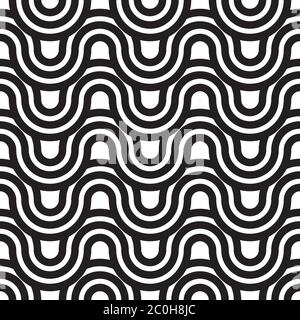 Motif abstrait géométrique sans couture Sea Waves noir et blanc pour l'impression, l'emballage, le textile et le tissu. Élément de conception graphique vectoriel Illustration de Vecteur