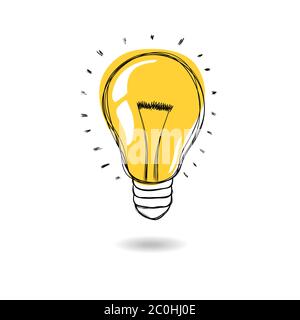 Ampoule à rayons rayonner. Style dessin animé. Style plat. Style dessiné à la main. Style Doodle. Symbole de créativité, d'innovation, d'inspiration, d'invention Illustration de Vecteur
