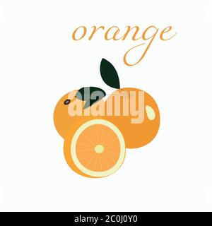 Ensemble vectoriel d'oranges fraîches mûres avec feuilles. Illustration de Vecteur