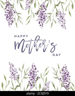 Carte de vœux de fête des mères joyeuse illustration de la belle fleur de lavande dessinée à la main décoration de nature pour les vacances en famille de maman. Illustration de Vecteur