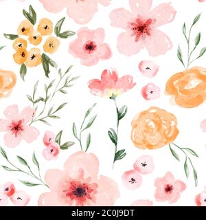 Motif fleur de printemps aquarelle sans couture dans un style vintage dessiné à la main. Illustration de fond floral rose. Illustration de Vecteur