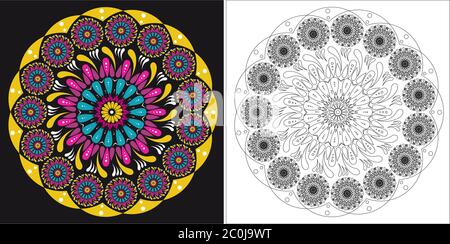 Modèle de livre de coloriage pour adultes et enfants. Joli mandala dessin animé fleur vectorielle Illustration de Vecteur