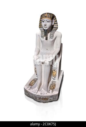 Ancienne statue culte égyptienne d'Amenhoptep I, calcaire, Nouveau Royaume, 19e dynastie, (1292-1190 av. J.-C., Deir el-Medina. Musée égyptien, Turin. Backg. Blanc Banque D'Images