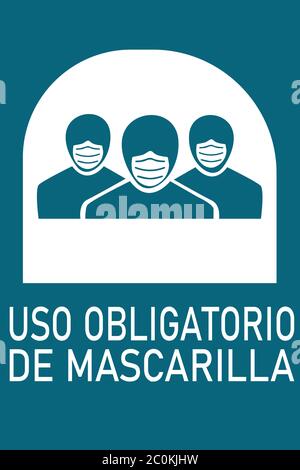 Illustration vectorielle en espagnol 'Uso obligatorio de mascarilla ('masque facial requis'). Coronavirus, prévention Covid-19. Nouvelle normale Illustration de Vecteur
