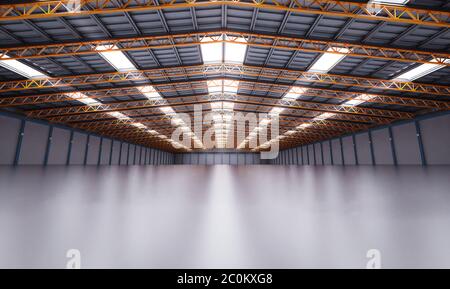 Le rendu 3D de l'usine vide intérieur lampes avec pendentif Banque D'Images