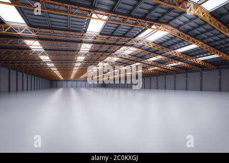 Le rendu 3D de l'usine vide intérieur lampes avec pendentif Banque D'Images