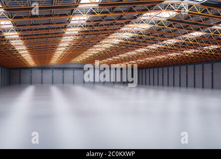 Le rendu 3D de l'usine vide intérieur lampes avec pendentif Banque D'Images