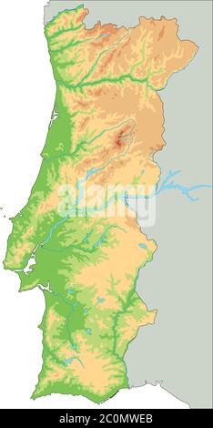 Carte physique Portugal haute détaillée. Illustration de Vecteur