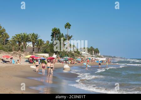 Plage de Los Monteros près de Marbella, Costa del sol, province de Malaga, Andalousie, Espagne. Banque D'Images