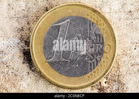 Pièce en euros sur toile ancienne Banque D'Images