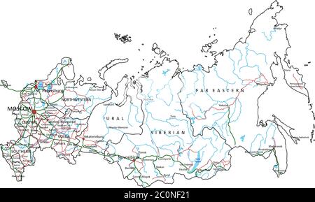 Carte routière et routière de la Russie. Illustration vectorielle. Illustration de Vecteur