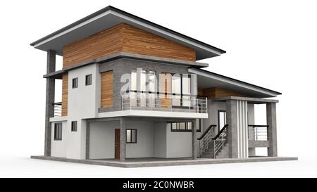 maison moderne en 3d sur fond blanc. Banque D'Images