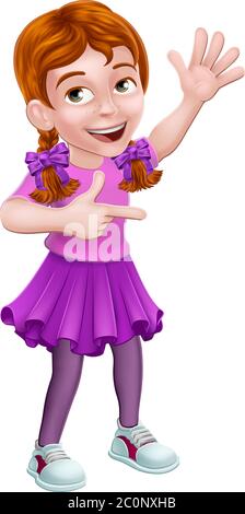 Kid Cartoon Girl Child Pointing Illustration de Vecteur