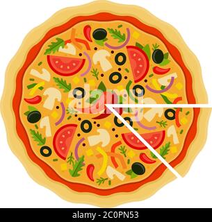 Pizza mexicaine avec une pièce coupée plate icône vecteur isolé Illustration de Vecteur