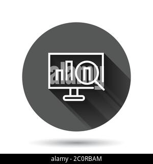 Icône d'analyse de site Web de style plat. Illustration vectorielle de données SEO sur fond noir rond avec effet d'ombre long. Bouton de cercle de schéma d'ordinateur b Illustration de Vecteur