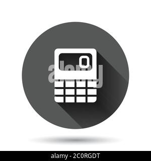 Icône de calculatrice en style plat. Calculez l'illustration vectorielle sur fond noir rond avec effet d'ombre longue. Bouton de cercle de calcul - con. D'affaires Illustration de Vecteur