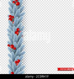 Couronne de Noël avec branches et baies réalistes de sapin. Élément décoratif pour affiches, prospectus et bannières de vacances. Isolé sur transparent Illustration de Vecteur