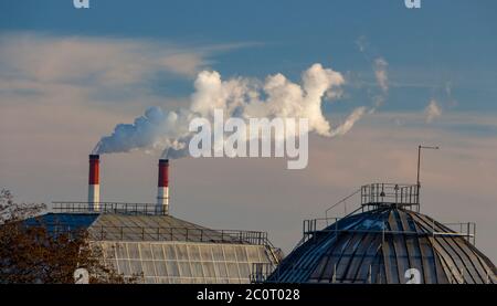 Le tuyau de la plante émet des substances nocives dans l'atmosphère. Gros plan sur fond de ciel Banque D'Images