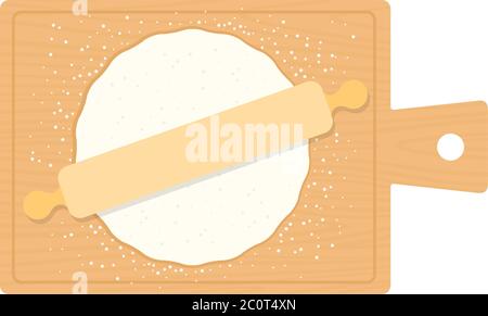 Pâte ronde à bord avec broche de laminage à vecteur plat isolée Illustration de Vecteur