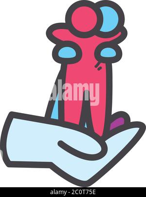 Avatars personnes amis qui s'embrasse au-dessus de la main ligne et de remplir style icône design de l'amitié et l'amour thème illustration vectorielle Illustration de Vecteur