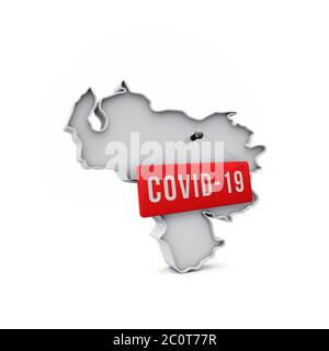 Venezuela carte 3D simple avec Covid-19 Red label 3D Rendering. Banque D'Images