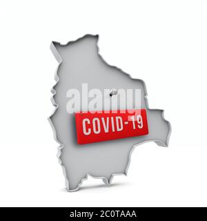 Bolivie carte 3D simple avec label rouge Covid-19 rendu 3D. Banque D'Images