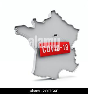 France carte 3D simple avec label rouge Covid-19 rendu 3D. Banque D'Images