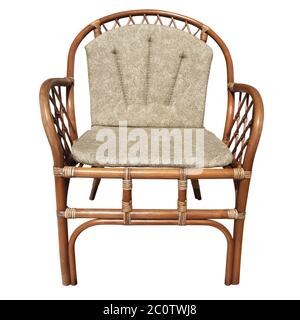 Brown wicker chair isolé sur fond blanc Banque D'Images