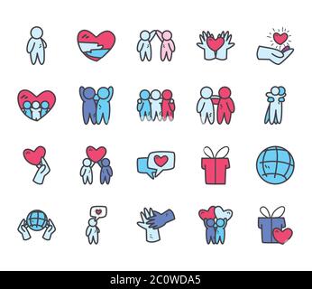 Avatars personnes amis ligne et remplir style icône ensemble design de l'amitié et l'amour thème illustration vectorielle Illustration de Vecteur
