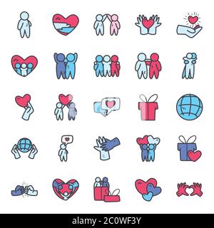 Avatars personnes amis ligne et remplir style icône ensemble design de l'amitié et l'amour thème illustration vectorielle Illustration de Vecteur