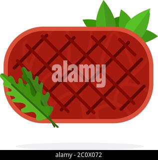 Steak de bœuf avec herbes vecteur plat isolé Illustration de Vecteur