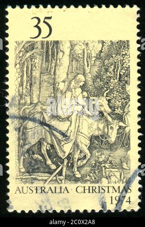 AUSTRALIE - VERS 1974 : timbre imprimé par l'Australie, montre Flight in Egypt, par Durer, vers 1974 Banque D'Images