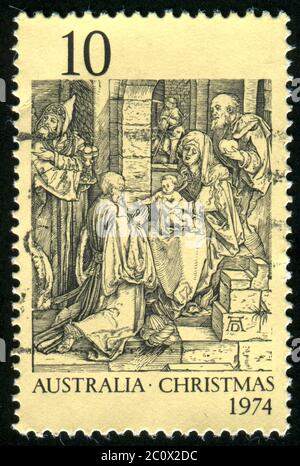 AUSTRALIE - VERS 1974 : timbre imprimé par l'Australie, montre l'adoration des rois, par Durer, vers 1974 Banque D'Images