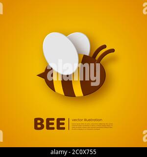 Papier coupé style abeille. Élément pour l'apiculture et la conception de produits au miel. Fond jaune, illustration vectorielle. Illustration de Vecteur