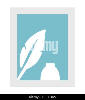 Icône de plume plate et de vecteur d'encre dans le cadre. Illustration de Vecteur