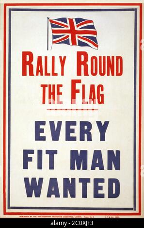 « Rally Round the Flag. Every Fit Man Wanted, British War Poster, publié par la Commission parlementaire de recrutement, Lithographie par H.T. Et Co., 1914 Banque D'Images