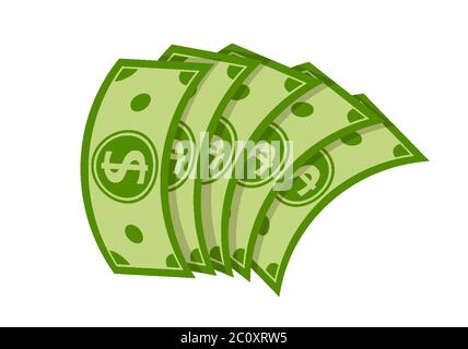 Ventilateur de monnaie banknote plate style de dessin animé. Pile de billets en dollars, billets verts, signe de la monnaie bancaire. Salaire ventilateur dollar. Investissement dans le financement bancaire, factures de papier vert. Illustration vectorielle isolée Illustration de Vecteur