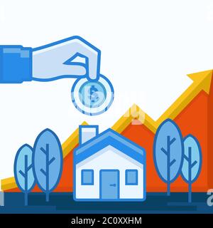 Simple plat minimaliste de planification d'investissement de propriété. Croissance économique réussie. Ressources graphiques de concept d'entreprise. Illustration de Vecteur