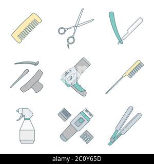 ensemble d'icônes de contour de couleur des outils de coiffure Banque D'Images