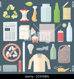 affiche et icônes de déchets séparés de couleur plate Banque D'Images