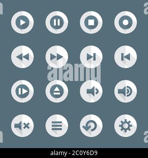 style plat divers jeux d'icônes de lecteur multimédia Banque D'Images