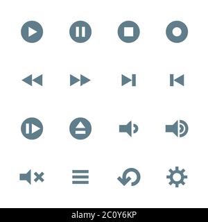 plusieurs icônes de lecteur multimédia gris uni sont définies Banque D'Images
