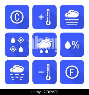 ensemble d'icônes de prévisions météo de couleur blanche unie Banque D'Images