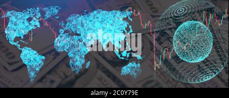 Carte technologique du monde du commerce, investissement dans des projets professionnels, analyse de marché Banque D'Images