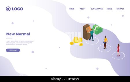 Nouveau normal pour la campagne web site accueil page d'accueil modèle de page d'arrivée avec dessin animé moderne style vectoriel illustration Banque D'Images