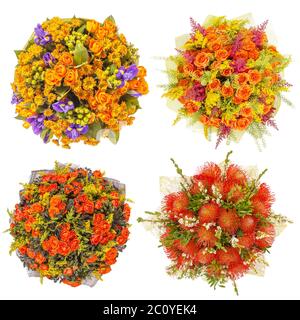 Vue de dessus de quatre bouquets de fleurs colorés Banque D'Images