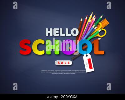 Affiche de vente Hello School. Illustration de Vecteur