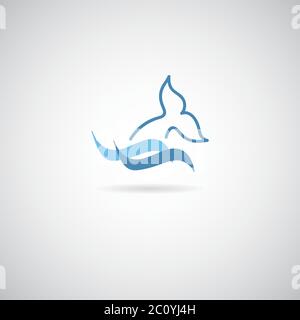 Icône représentant un dauphin, une nageoire à baleine et une éclaboussure d'eau, logo. Illustration de Vecteur