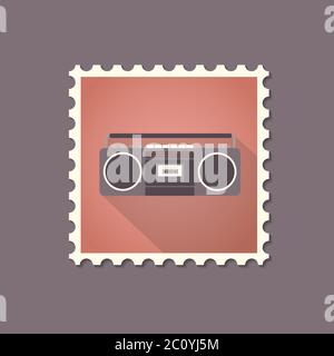 Magnétophone de style rétro avec timbre plat et ombre. Illustration de Vecteur